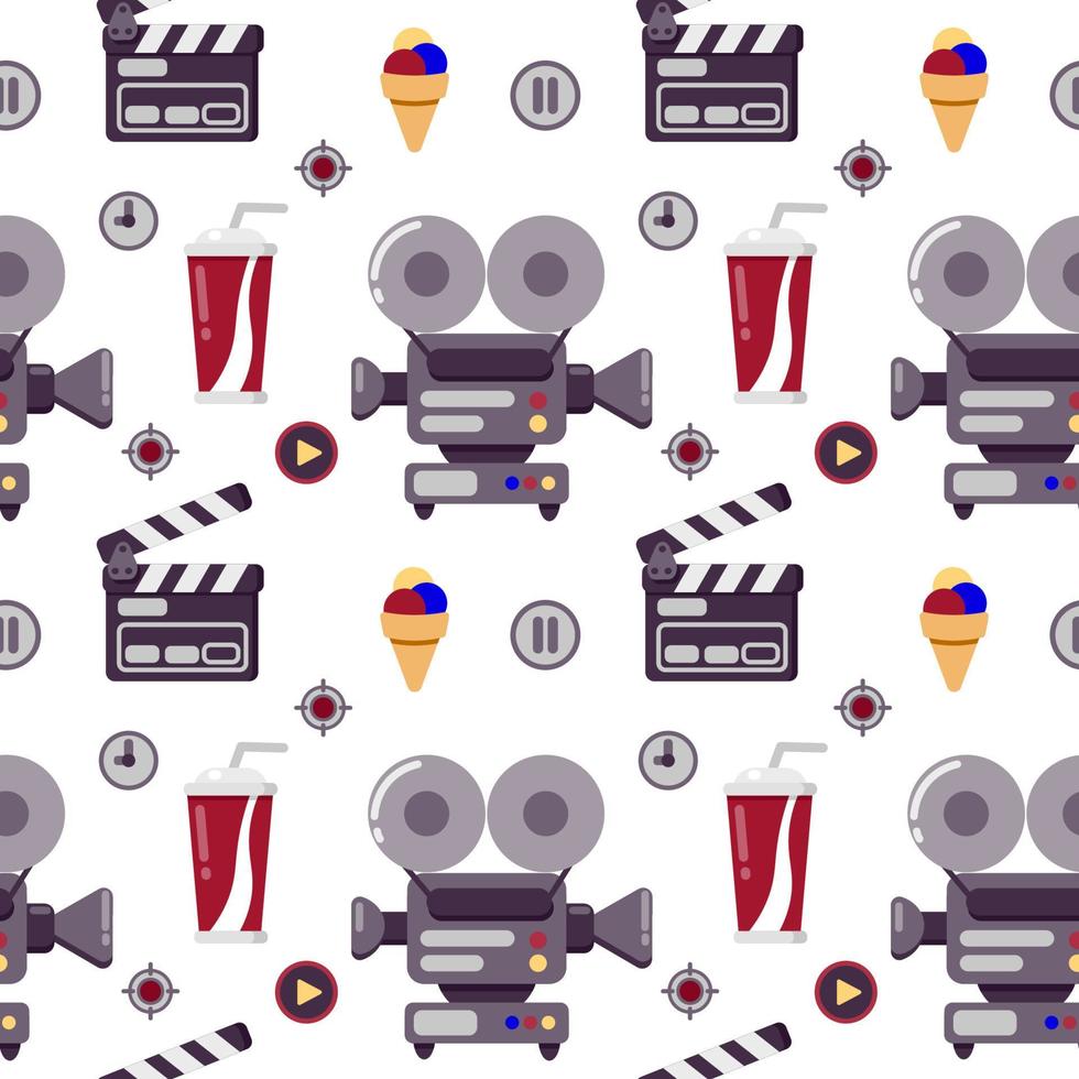 Cinema seamless pattern. Could be used for web site, banner, invitation, wallpaper, wrapping paper, corporative design. Vector illustration isolated on white.