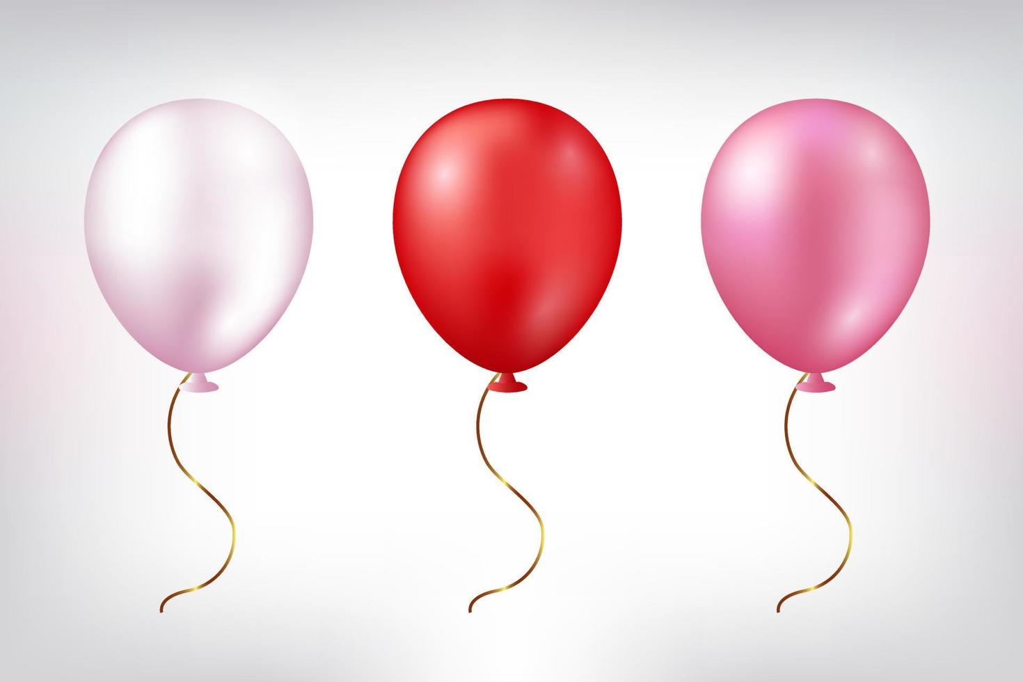 Set of red and pink balloons isolated on white. Vector illustration