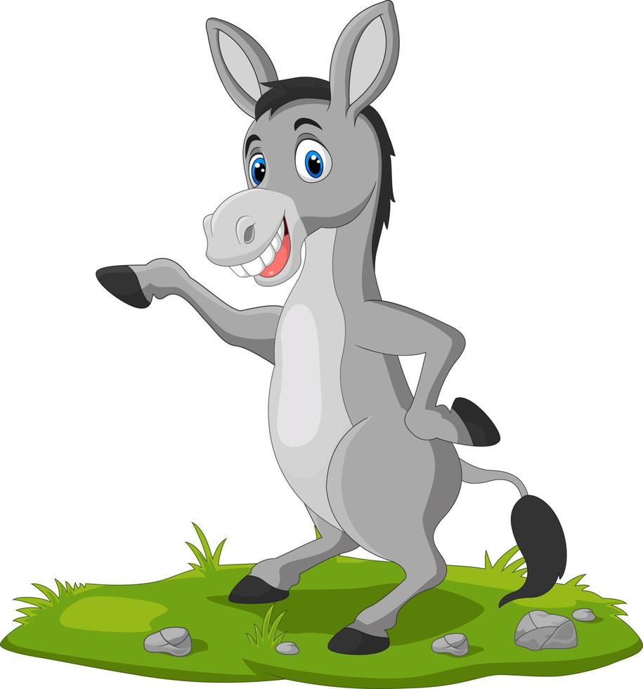 Cute donkey cartoon waving hand on the grass vector