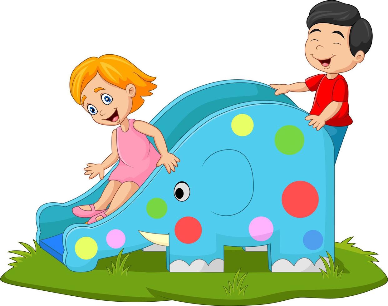 Little kids playing on elephant slide vector