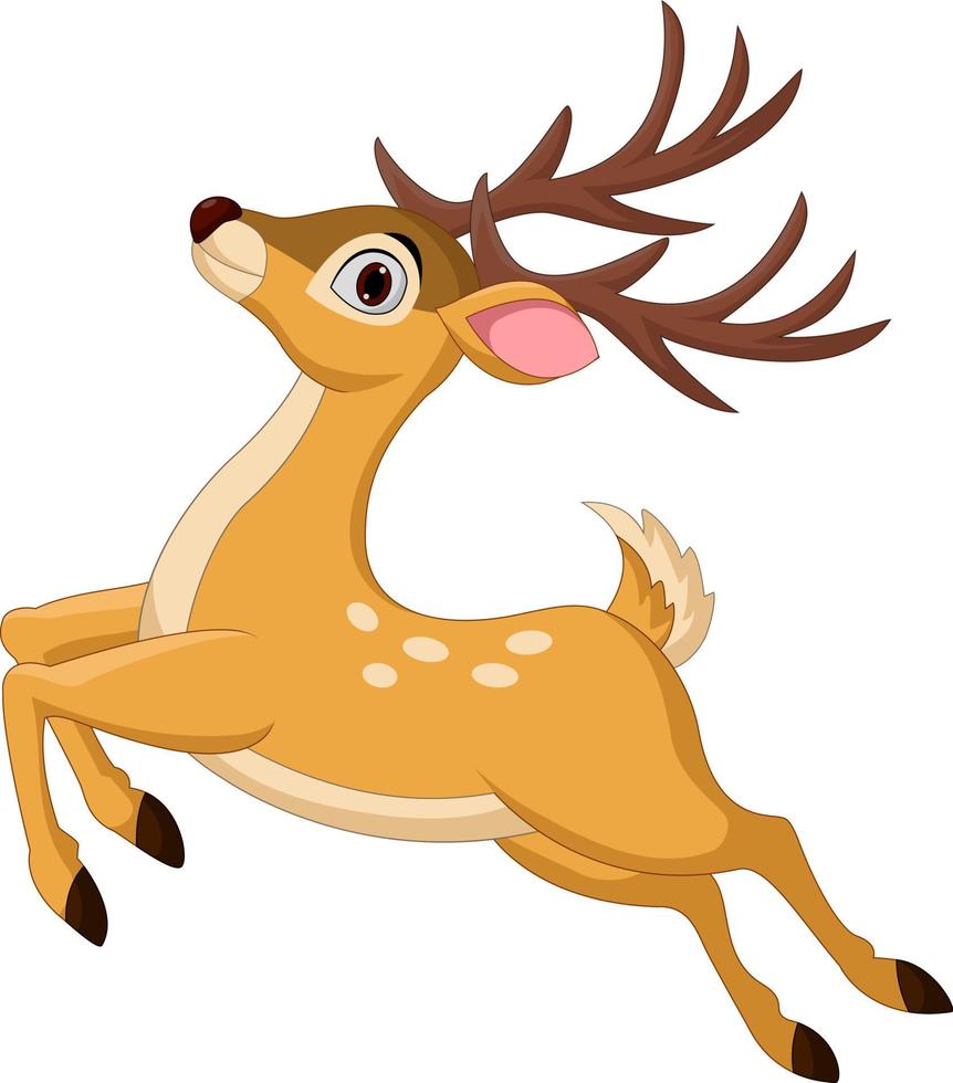 Cartoon funny deer jumping isolated on white background vector