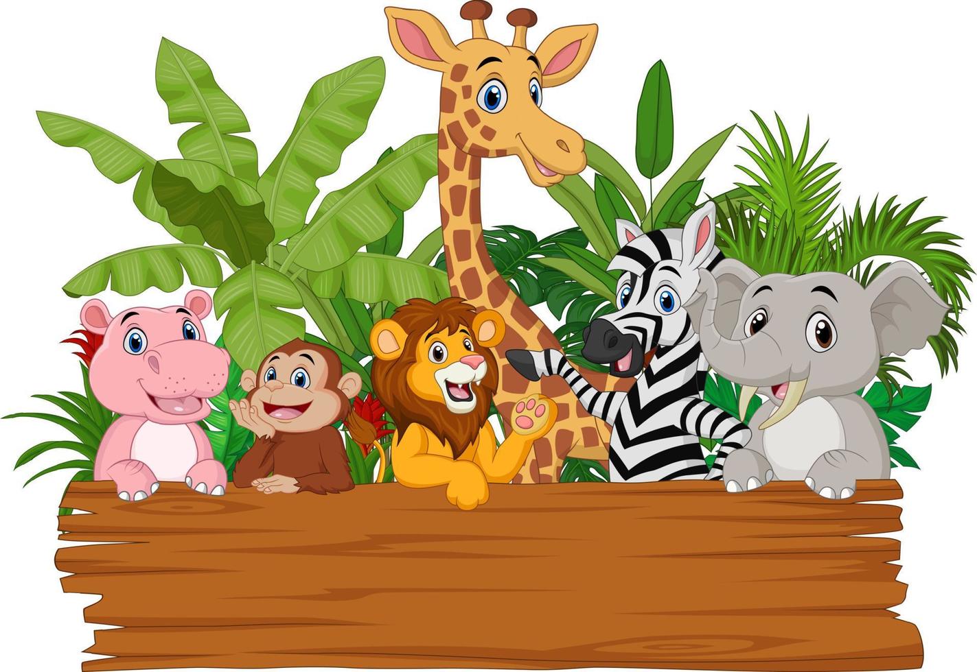 Cartoon wild animals holding blank board vector