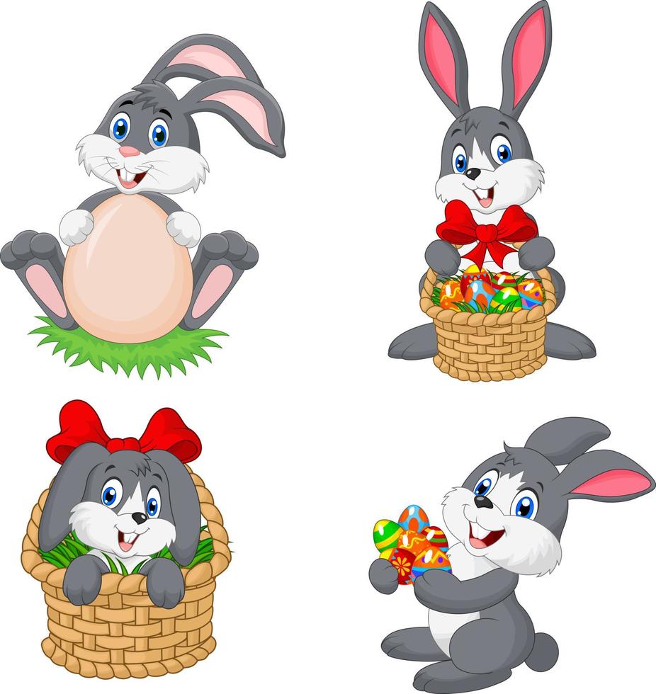 Cartoon rabbit easter collection set vector