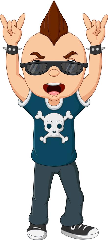 Cartoon punk boy with mohawk and sunglasses vector