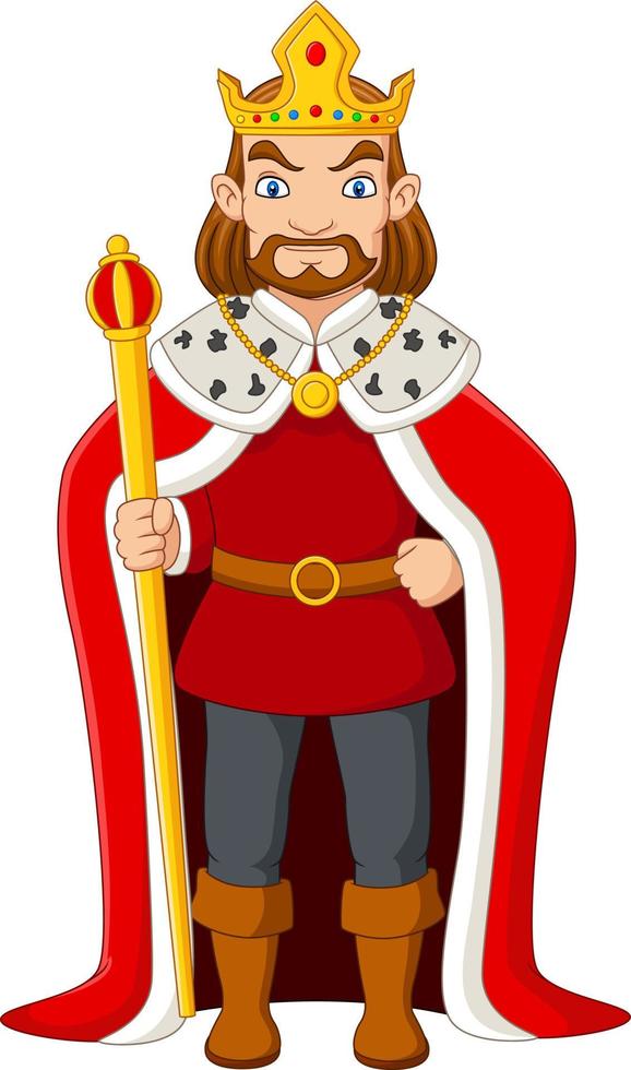 Cartoon king holding a golden scepter vector
