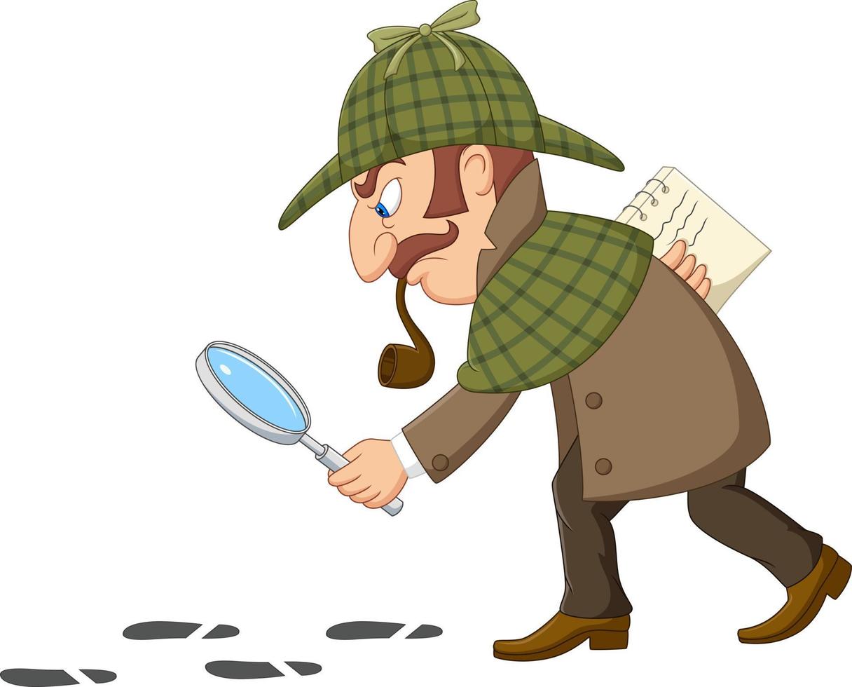 Cartoon of a detective investigate following footprints vector