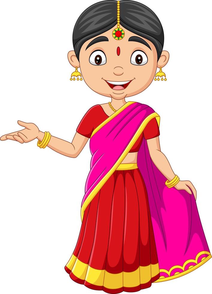 Cartoon Indian woman in traditional clothes vector