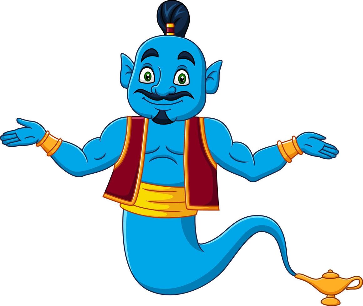 Cartoon genie appear from magic lamp vector