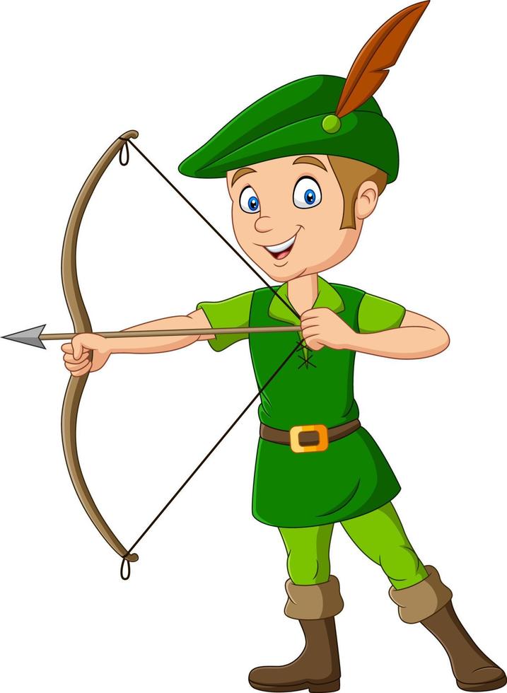 caricatura, robin hood, tenencia, un, arco vector