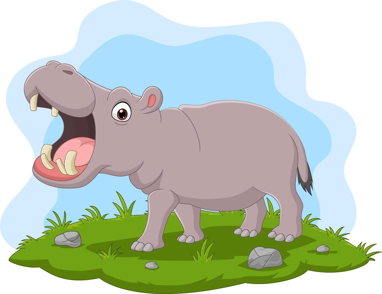 Cartoon hippo with open mouth in the grass vector