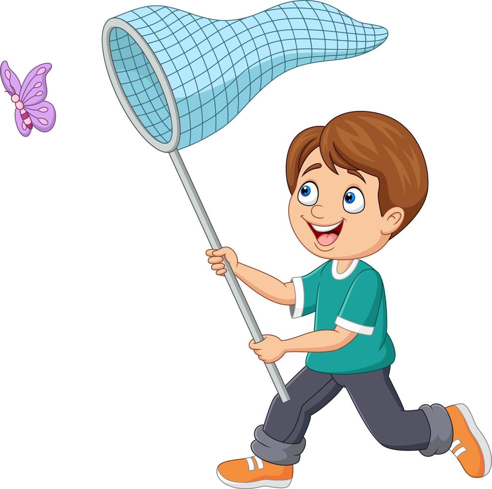 Cartoon boy catching a butterfly vector