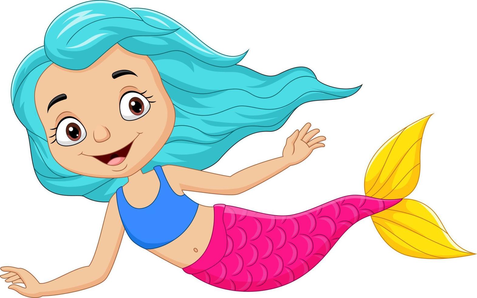 Cute little mermaid cartoon on white background vector