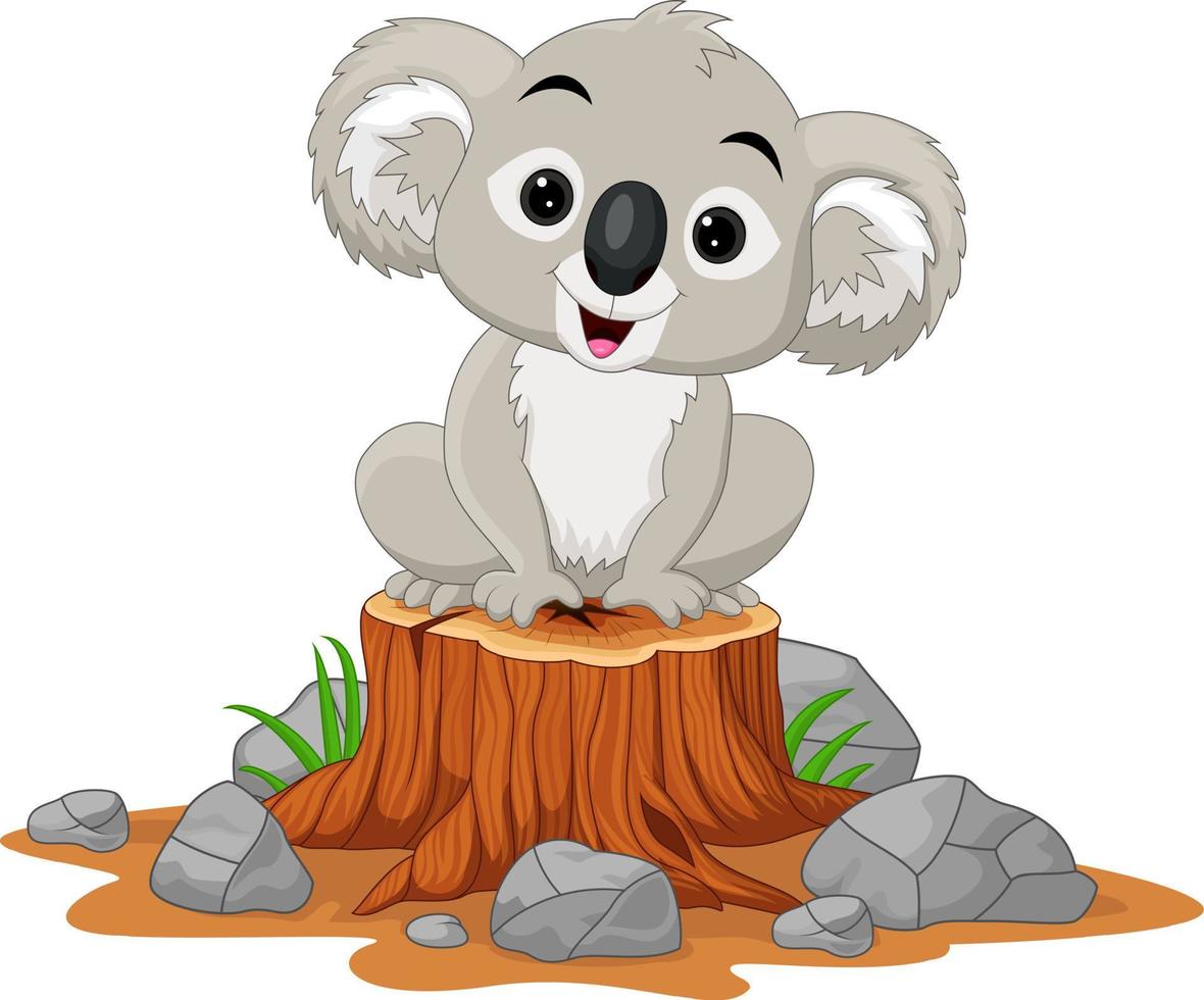 caricatura, bebé, koala, sentado, en, árbol, tocón vector