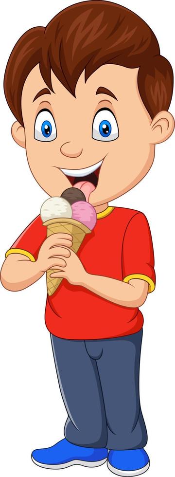 niño de dibujos animados comiendo helado vector