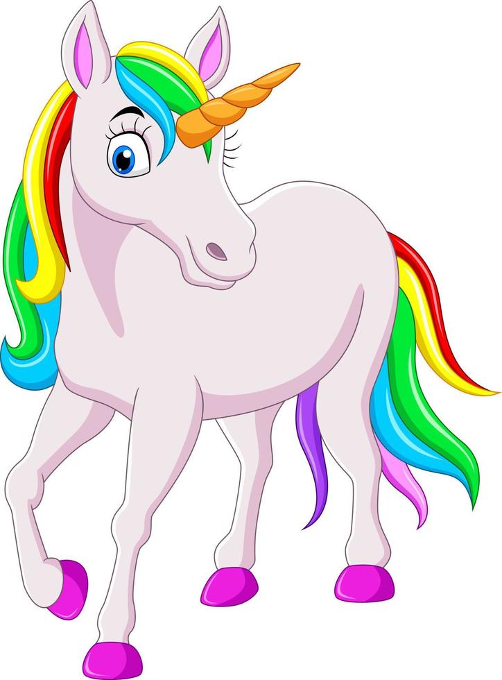 caballo de unicornio de arco iris de dibujos animados aislado sobre fondo blanco vector