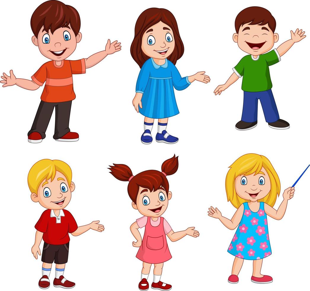 niños de dibujos animados con diferentes poses vector