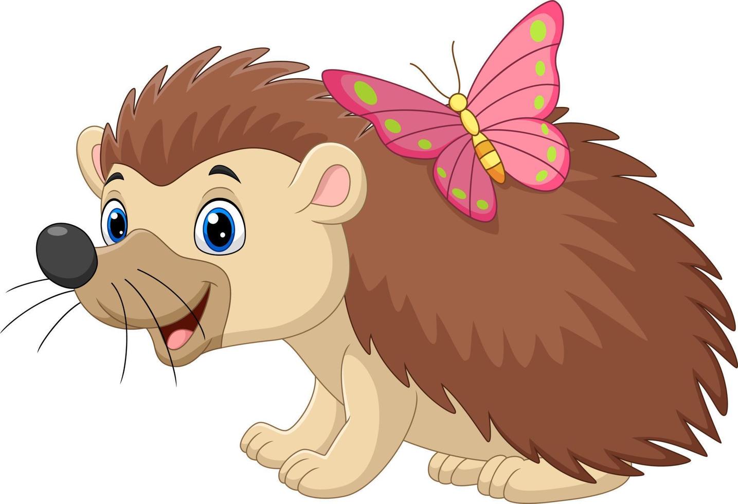 Cartoon baby hedgehog with butterfly vector