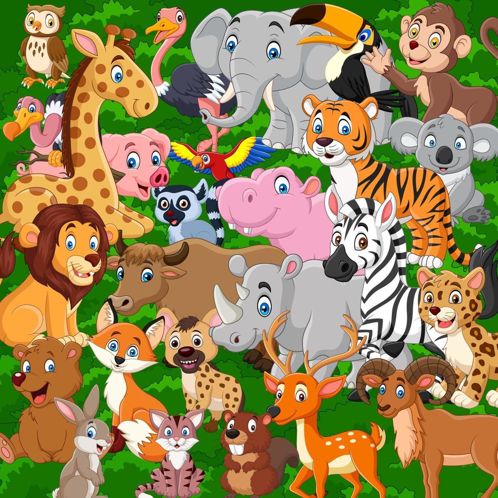 Cartoon wild animals collection set vector