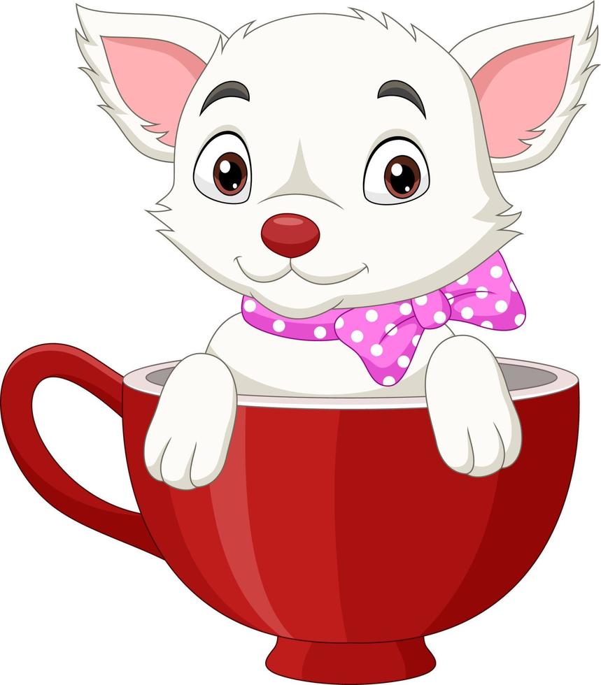 Cute cat cartoon sitting in a red cup vector