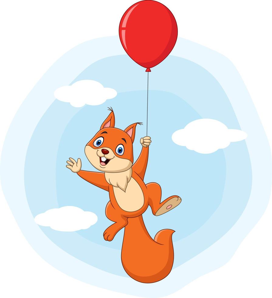 Cute squirrel cartoon flying with balloon vector