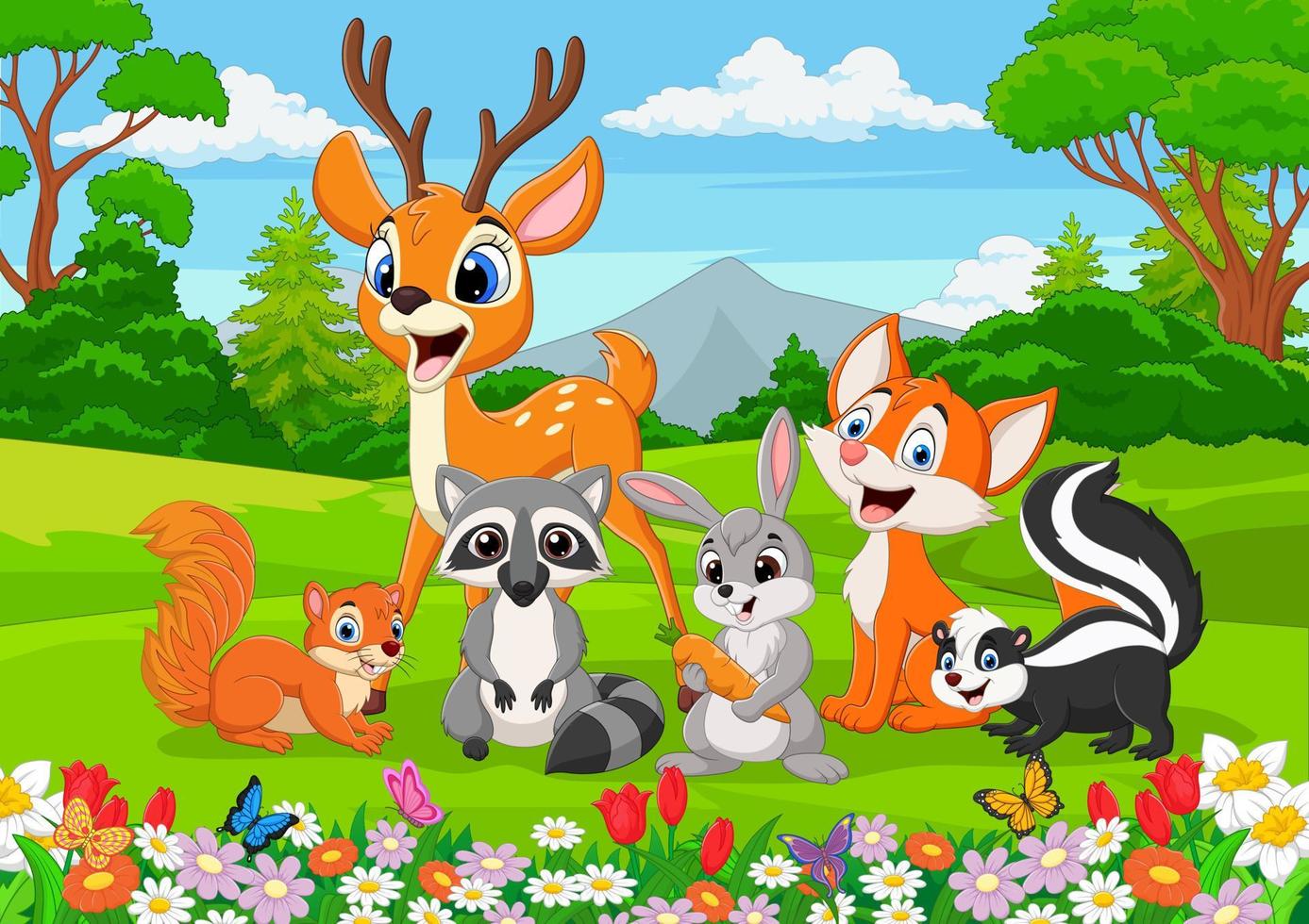 Cartoon wild animals in the jungle vector