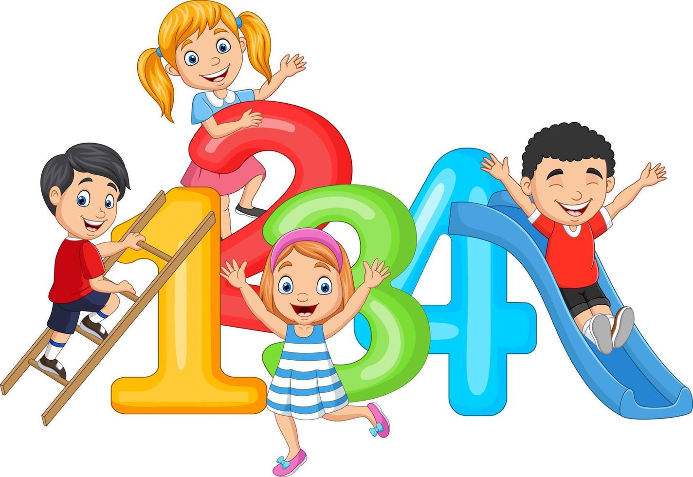 Cartoon little happy children with numbers vector