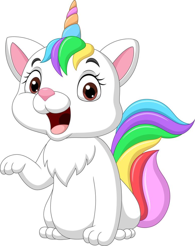 gato unicornio feliz de dibujos animados sobre fondo blanco vector