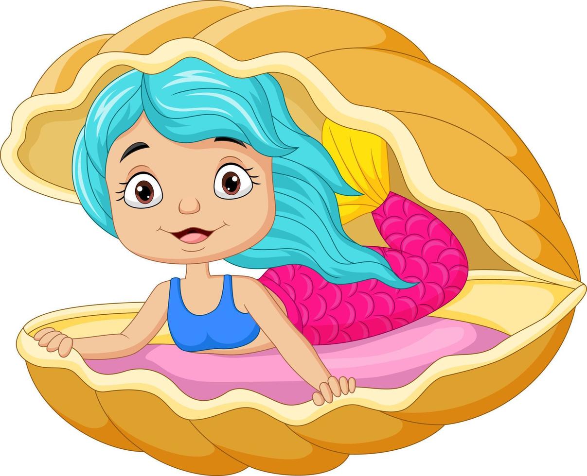 Cartoon little mermaid girl in the shell vector