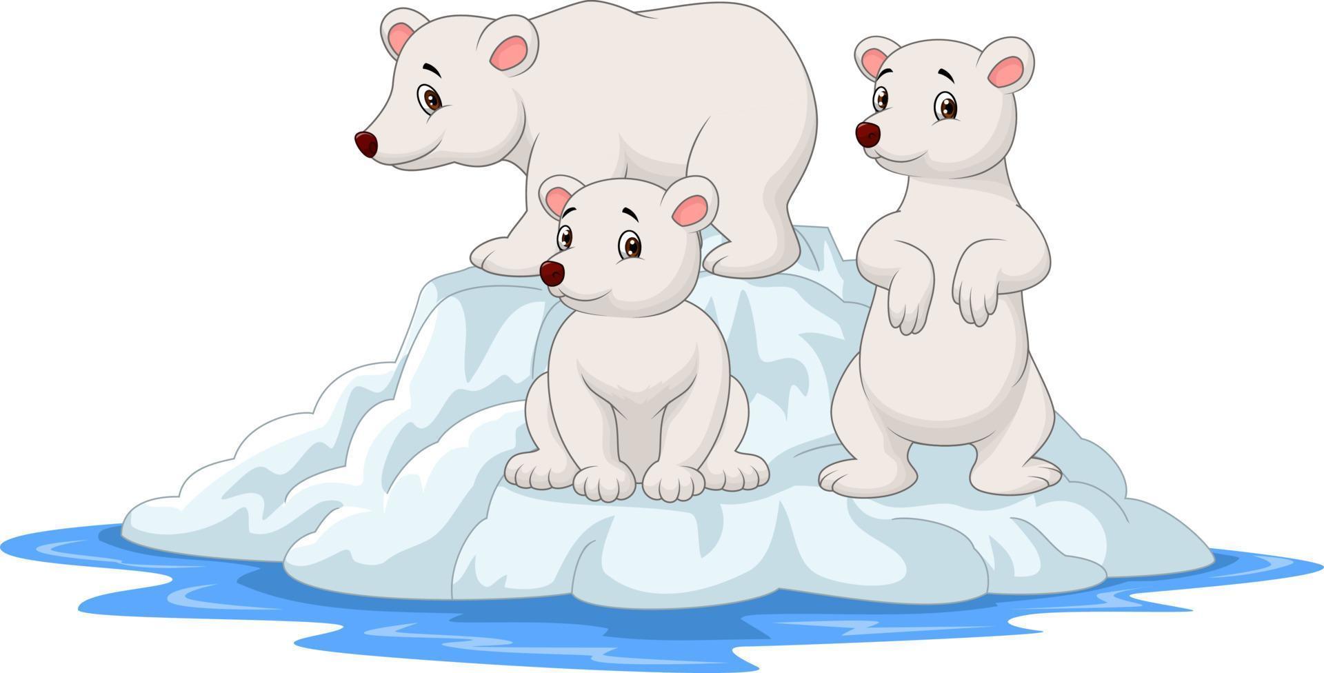 Cartoon polar bears family on icebergs vector