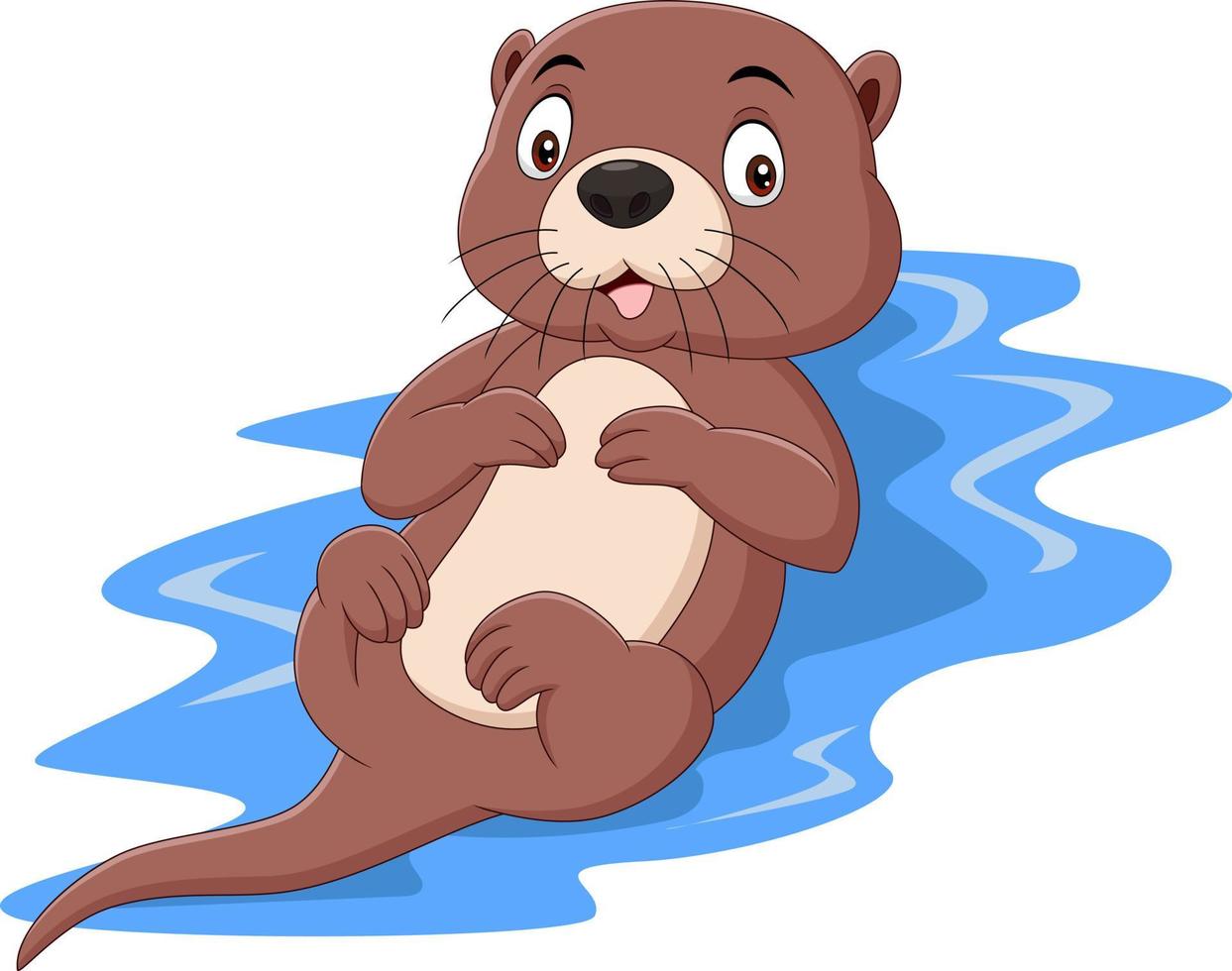 Cartoon funny otter floating on water vector