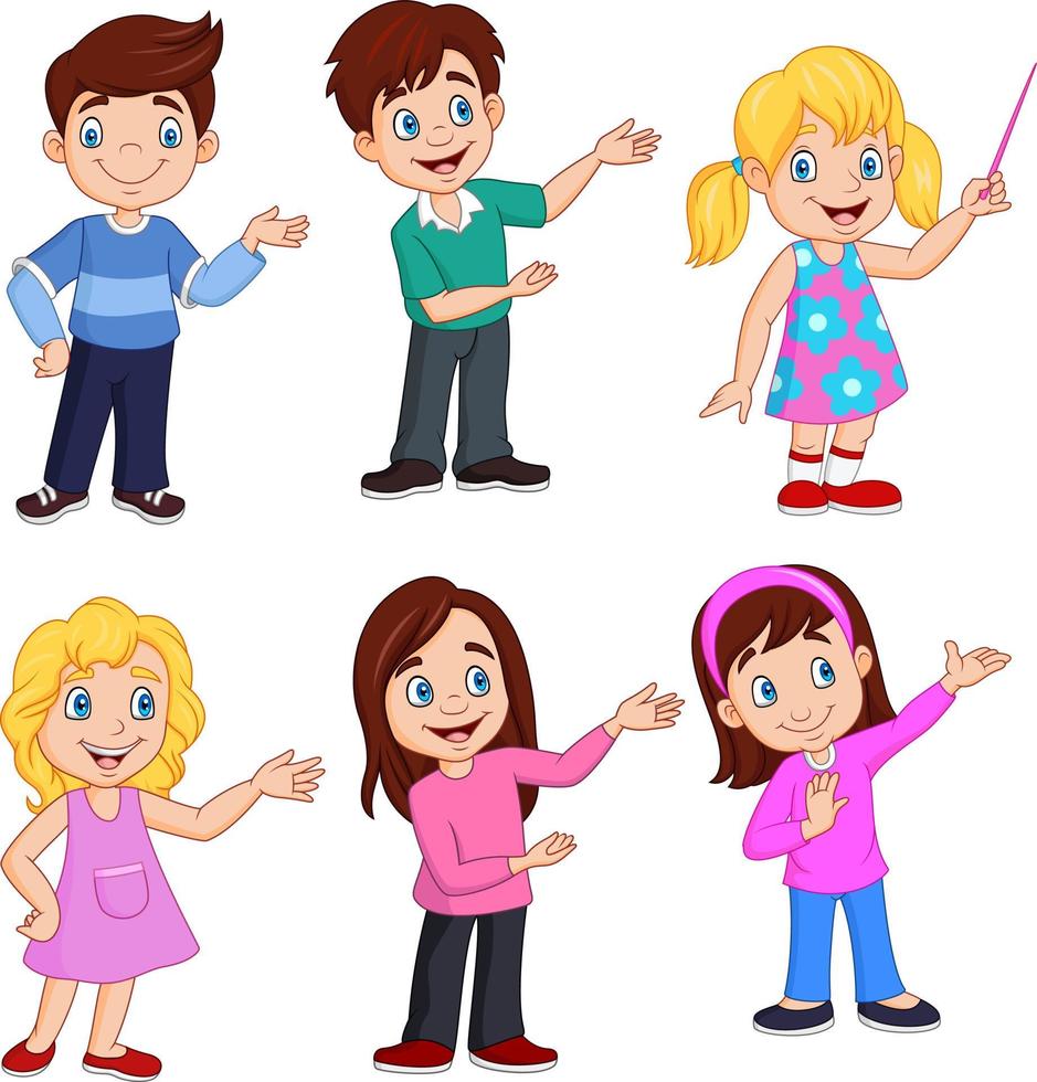 niños de dibujos animados con diferentes poses vector