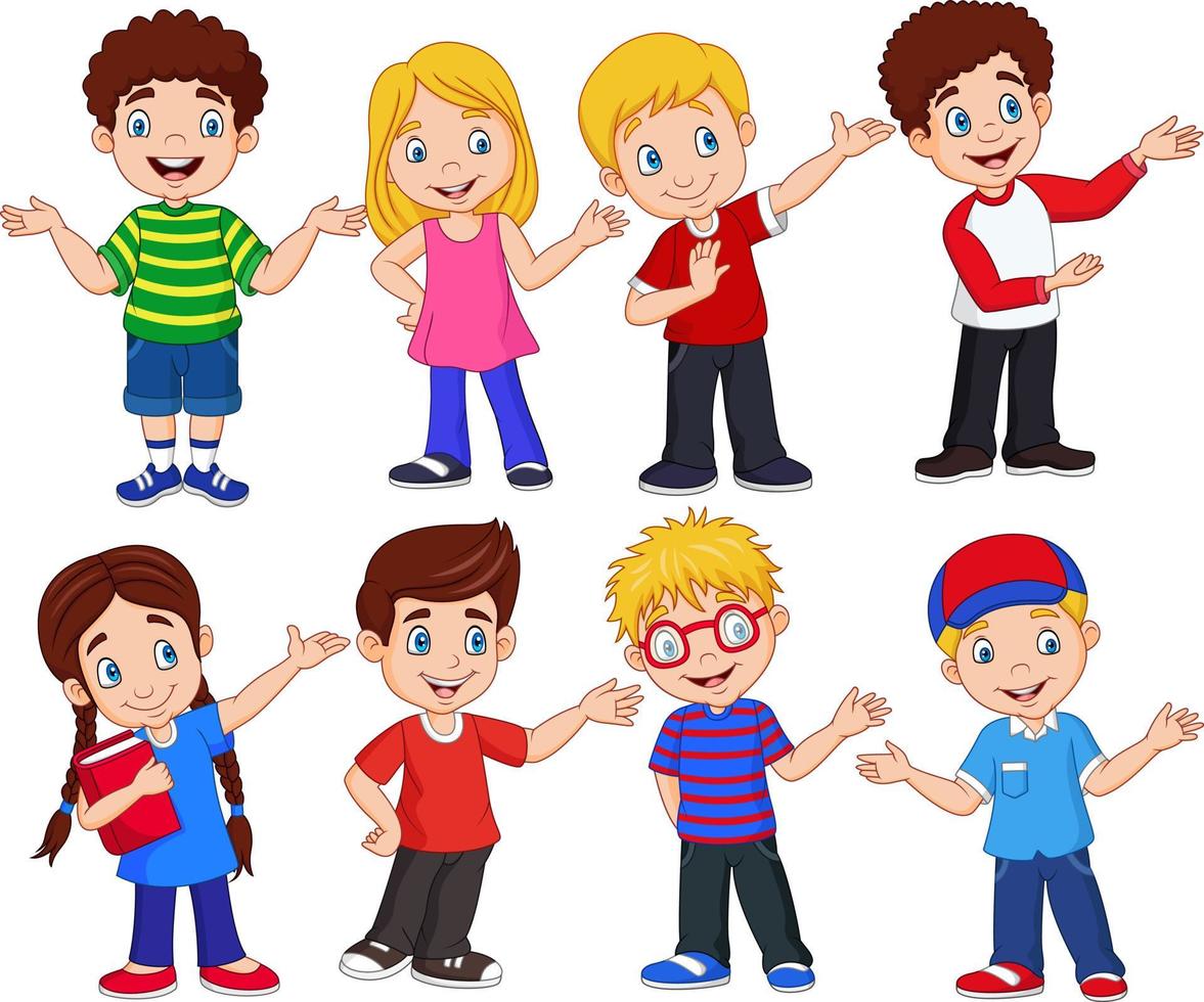 Cartoon kids with different expressions vector