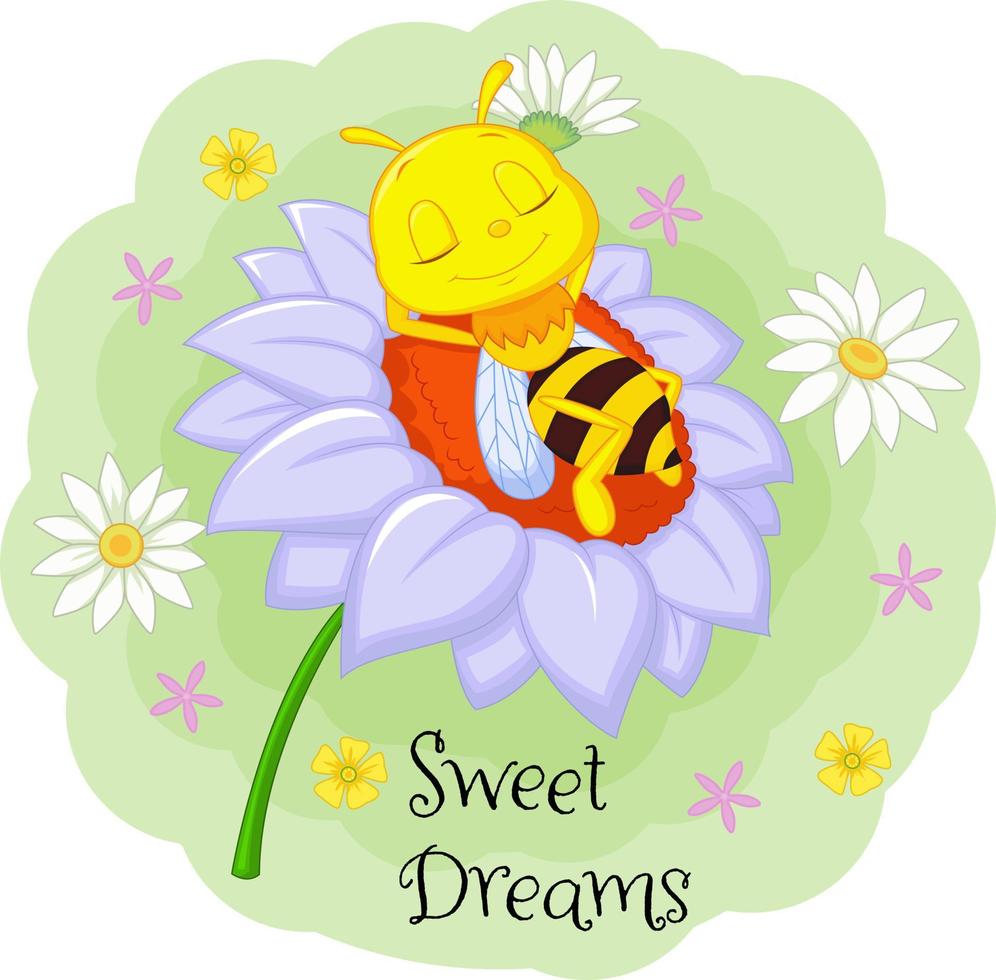 Little bee sleeping on the big flower vector
