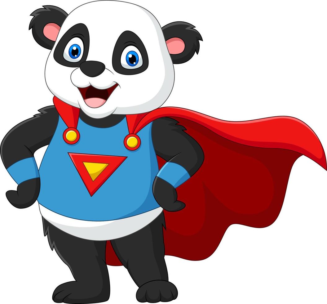 panda de superhéroe de dibujos animados posando con una capa roja vector