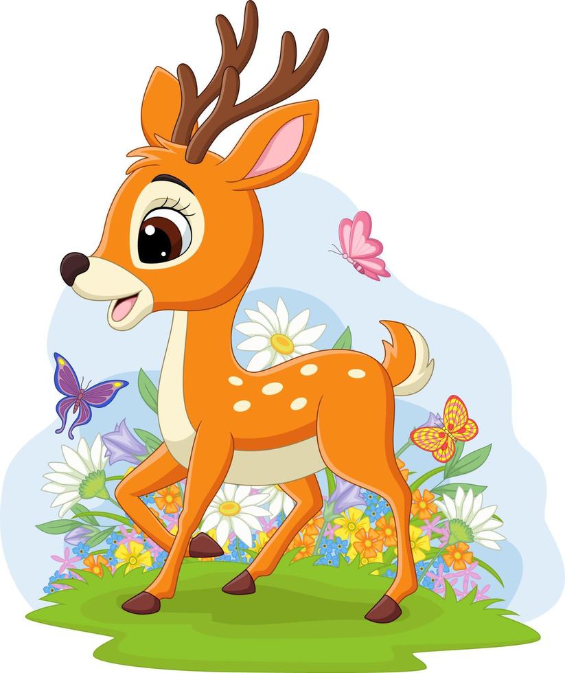 Cute baby deer in the grass vector