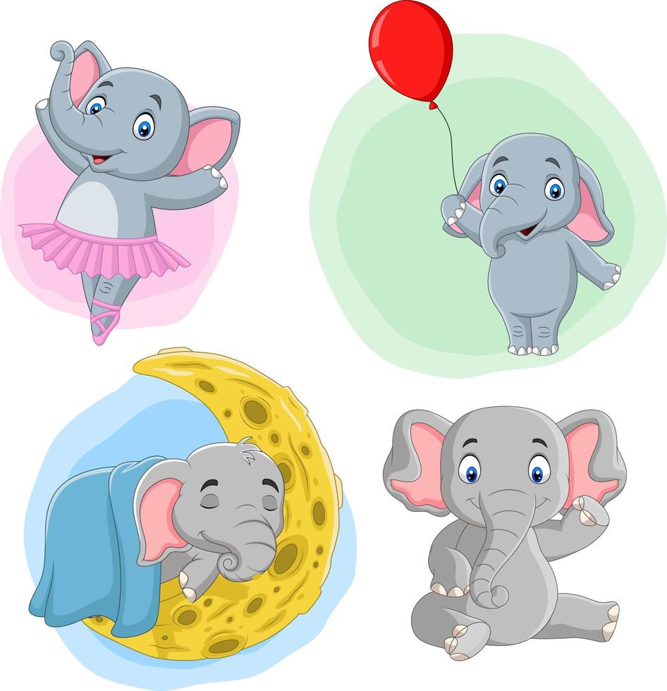 colección de elefantes de dibujos animados con diferentes acciones vector