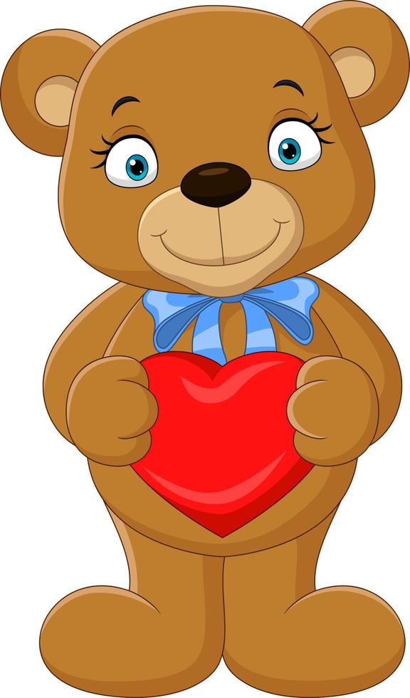 Cartoon funny bear holding heart vector