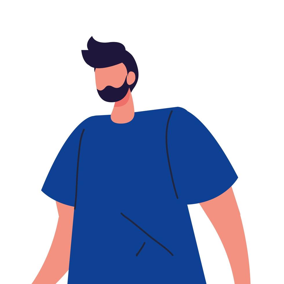 young man faceless with beard on white background vector