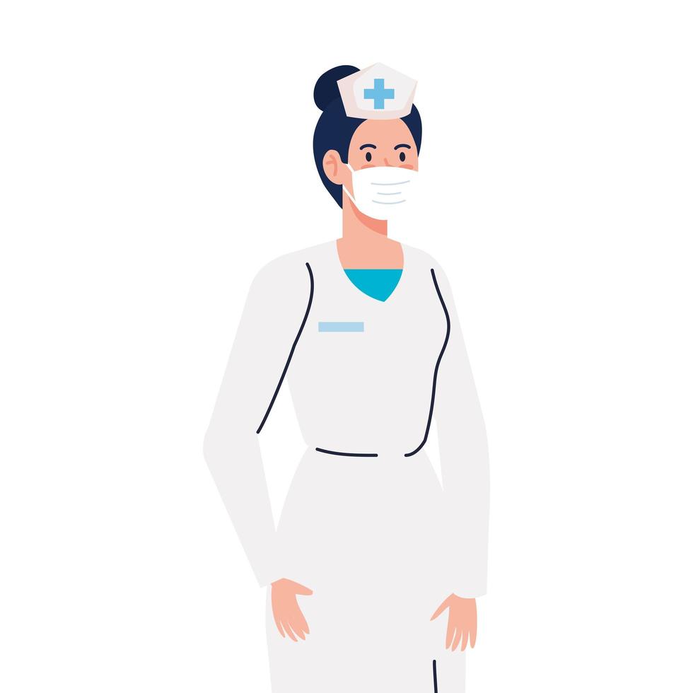 nurse using face mask during covid 19 on white background vector