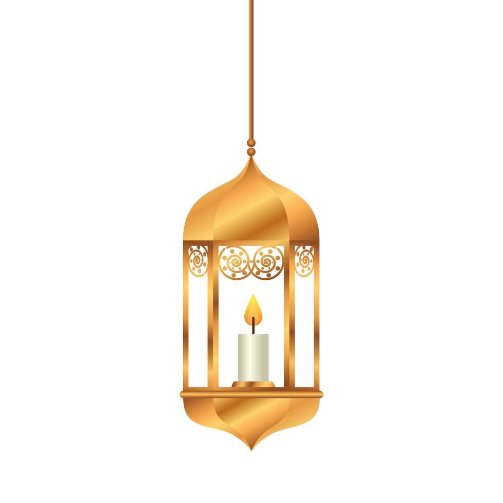 ramadan kareem linterna colgante dorado, decoración de la cultura islámica árabe sobre fondo blanco vector