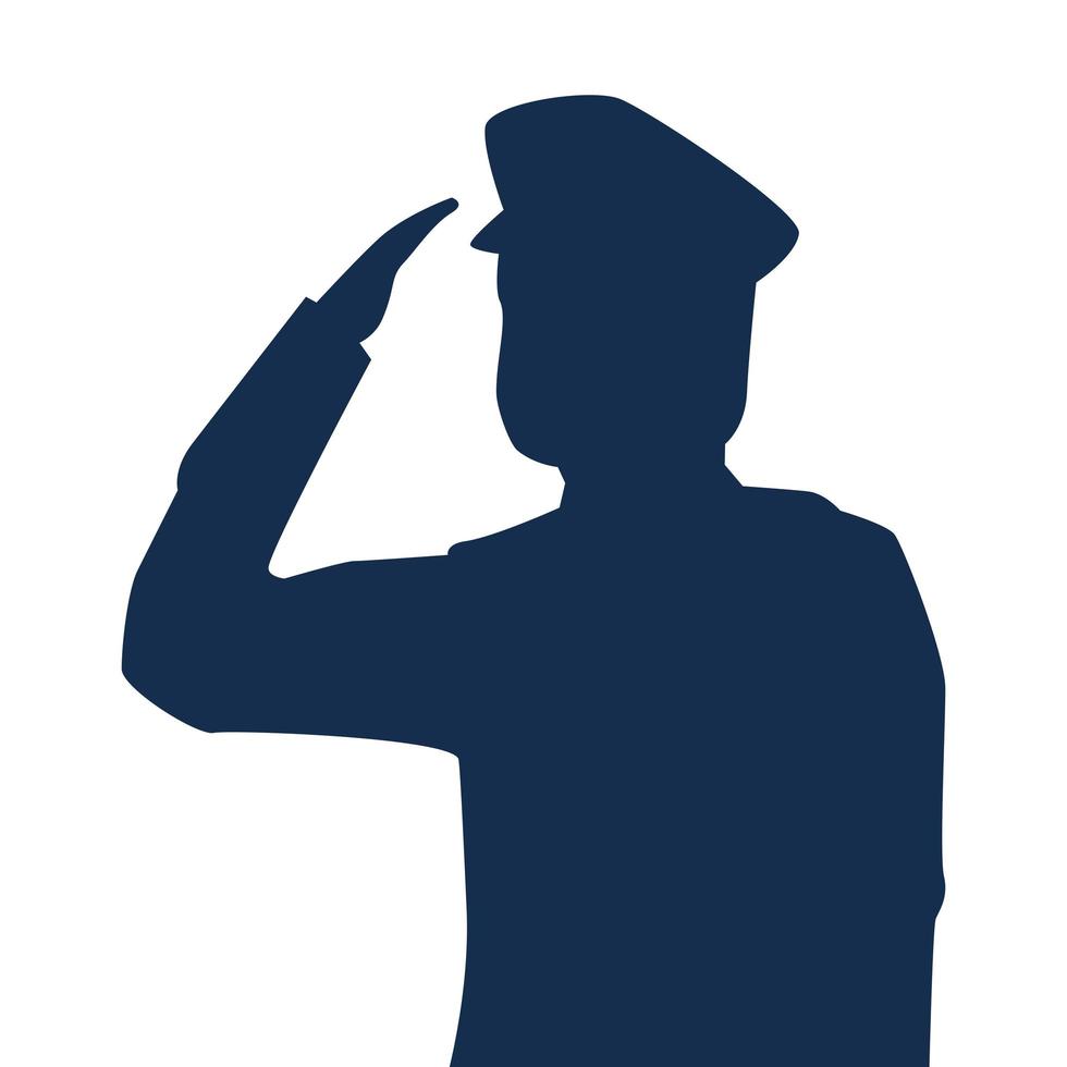 icono de silueta de soldado del ejército saludando sobre fondo blanco vector