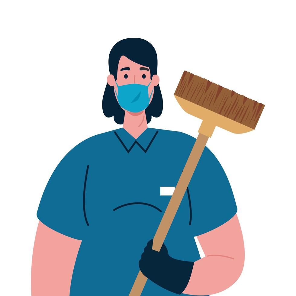 cleaner woman with mask vector design