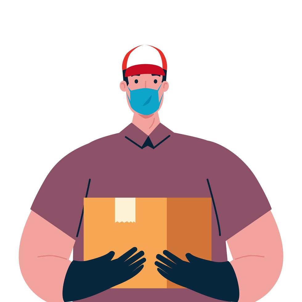 delivery man with mask and box vector design