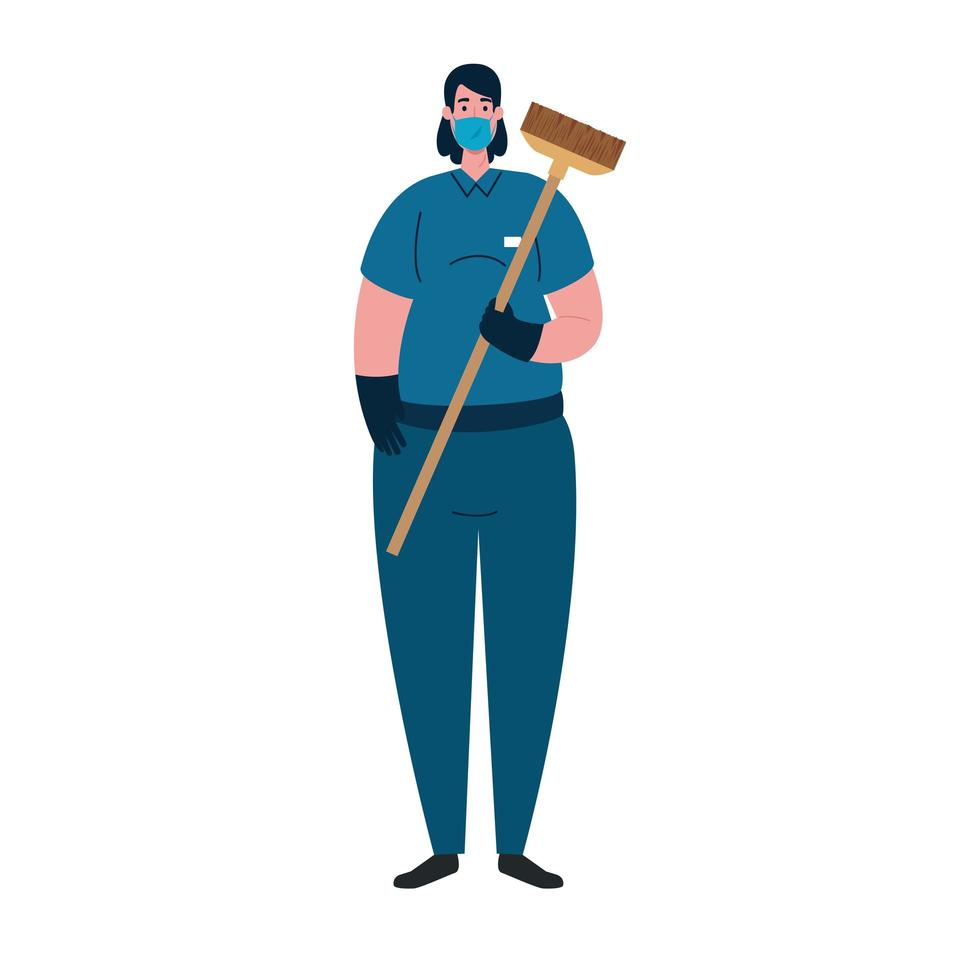 cleaner woman with mask vector design