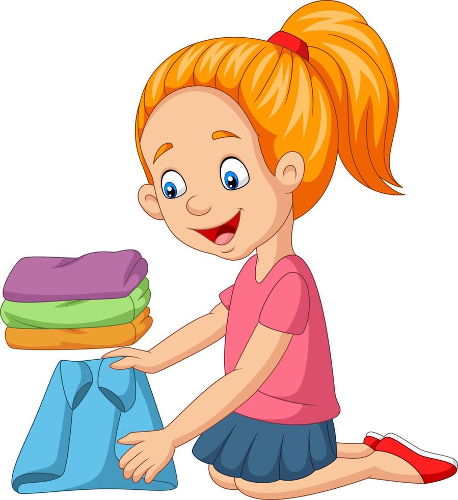 Cartoon little girl folding a clothes vector