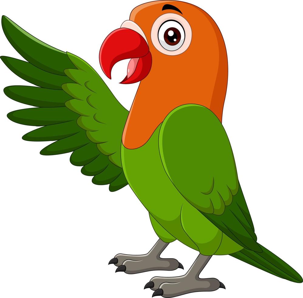 Cartoon funny lovebird waving hand vector