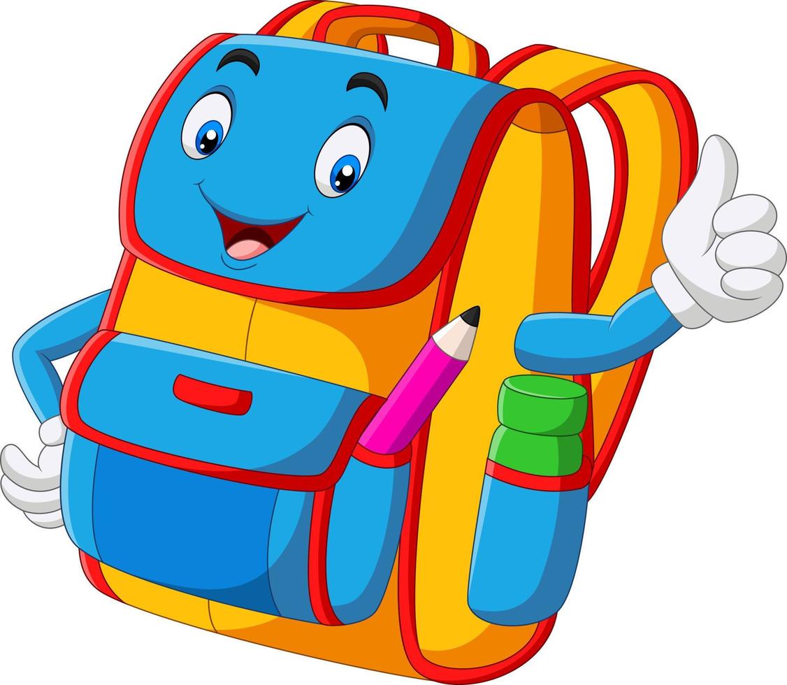 Cartoon school backpack giving thumbs up vector