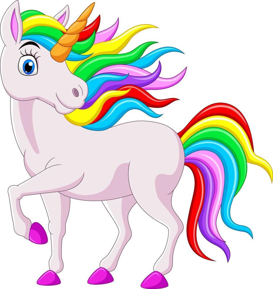 Cartoon rainbow unicorn horse isolated on white background vector