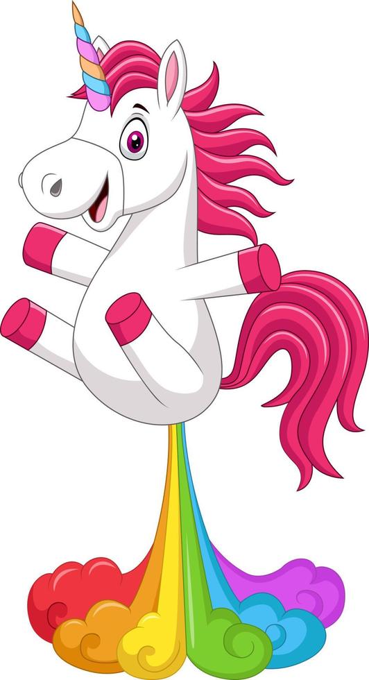 caballo de unicornio divertido de dibujos animados con pedo de arco iris vector
