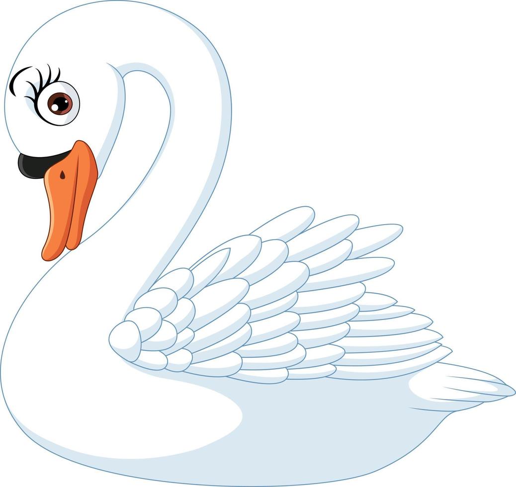 Cisne lindo de dibujos animados aislado sobre fondo blanco. vector